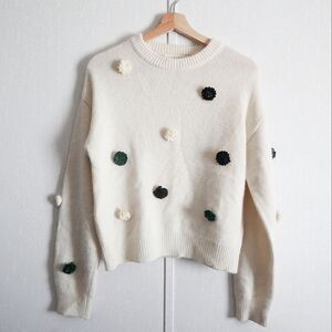 J.Story Ivory Flower Detail Wool Sweater